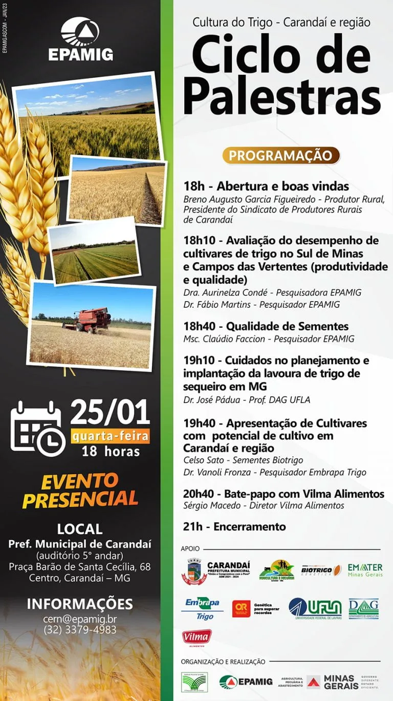 Ciclo de palestras – Cultura do trigo – Carandaí e região