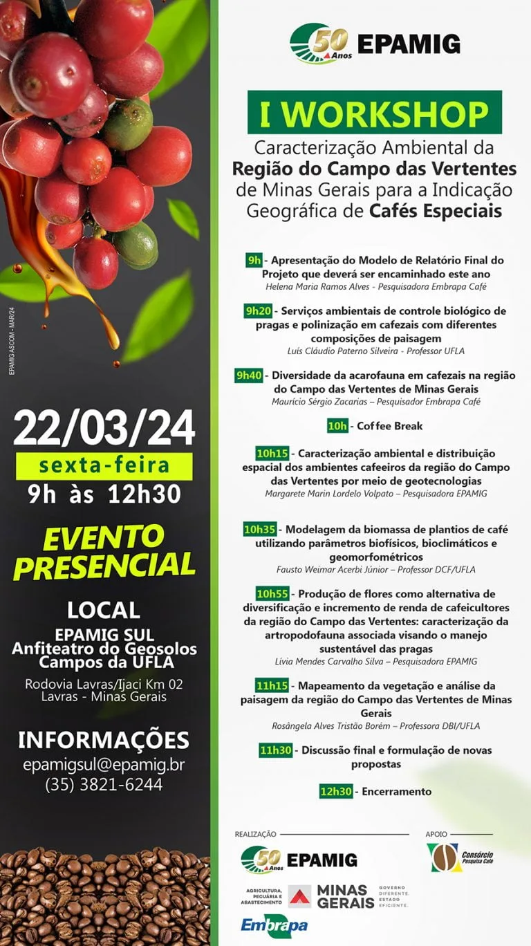 I Workshop – Caracterização ambiental da região do Campo das Vertentes de Minas Gerais para indicação geográfica de cafés especiais